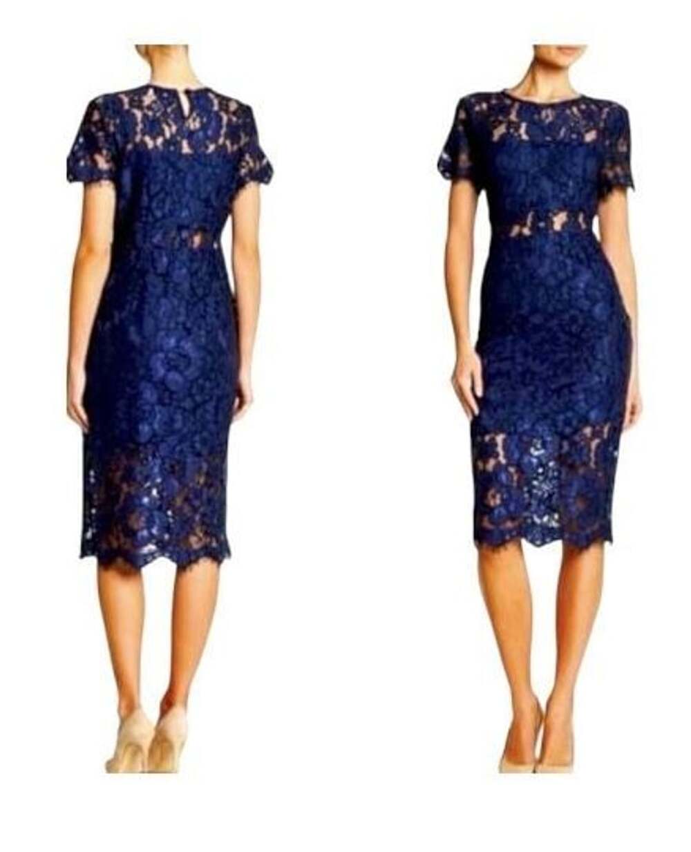 NSR Royal Blue Cap Sleeve Peekaboo Lace Midi Dress, Size Small
